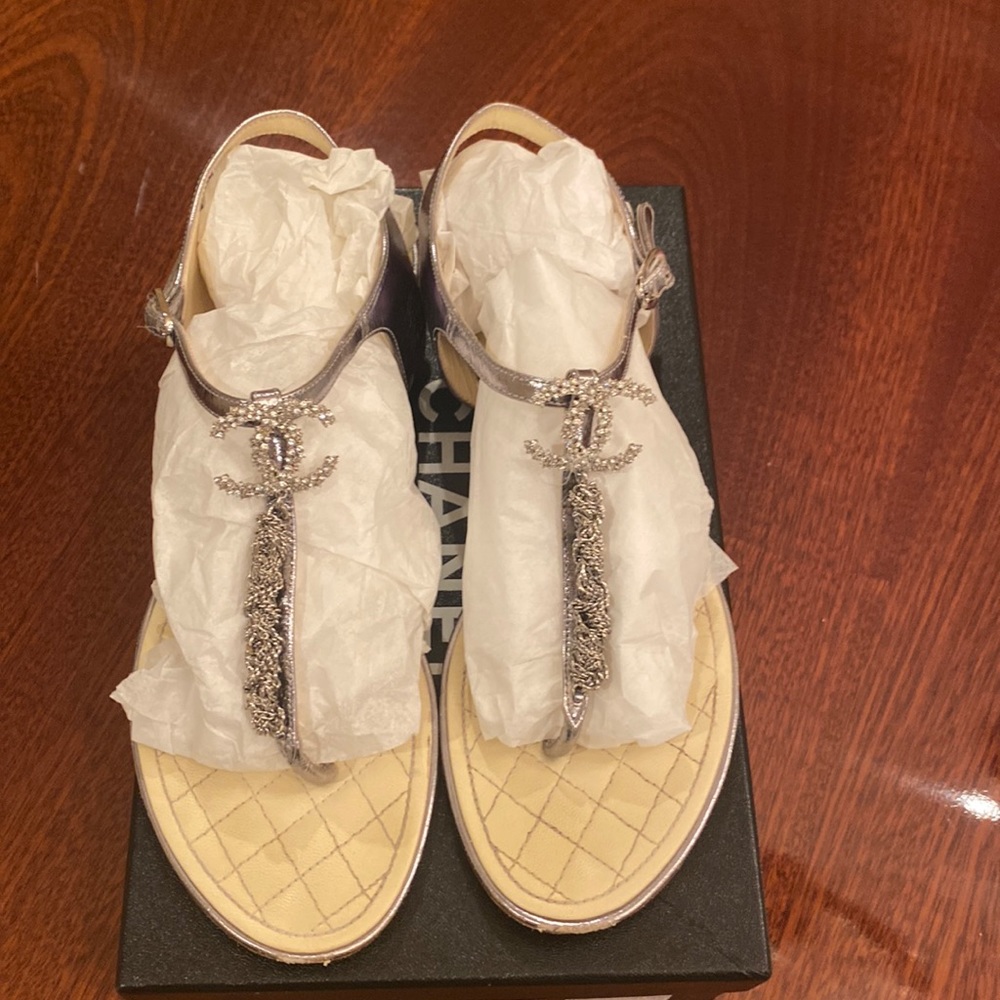 Chanel Silver Thongs